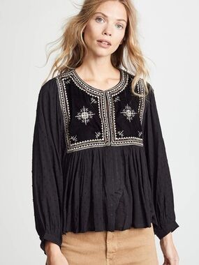 Velvet Nixi Embellished Drape Jacket Blouse Black XS Boho